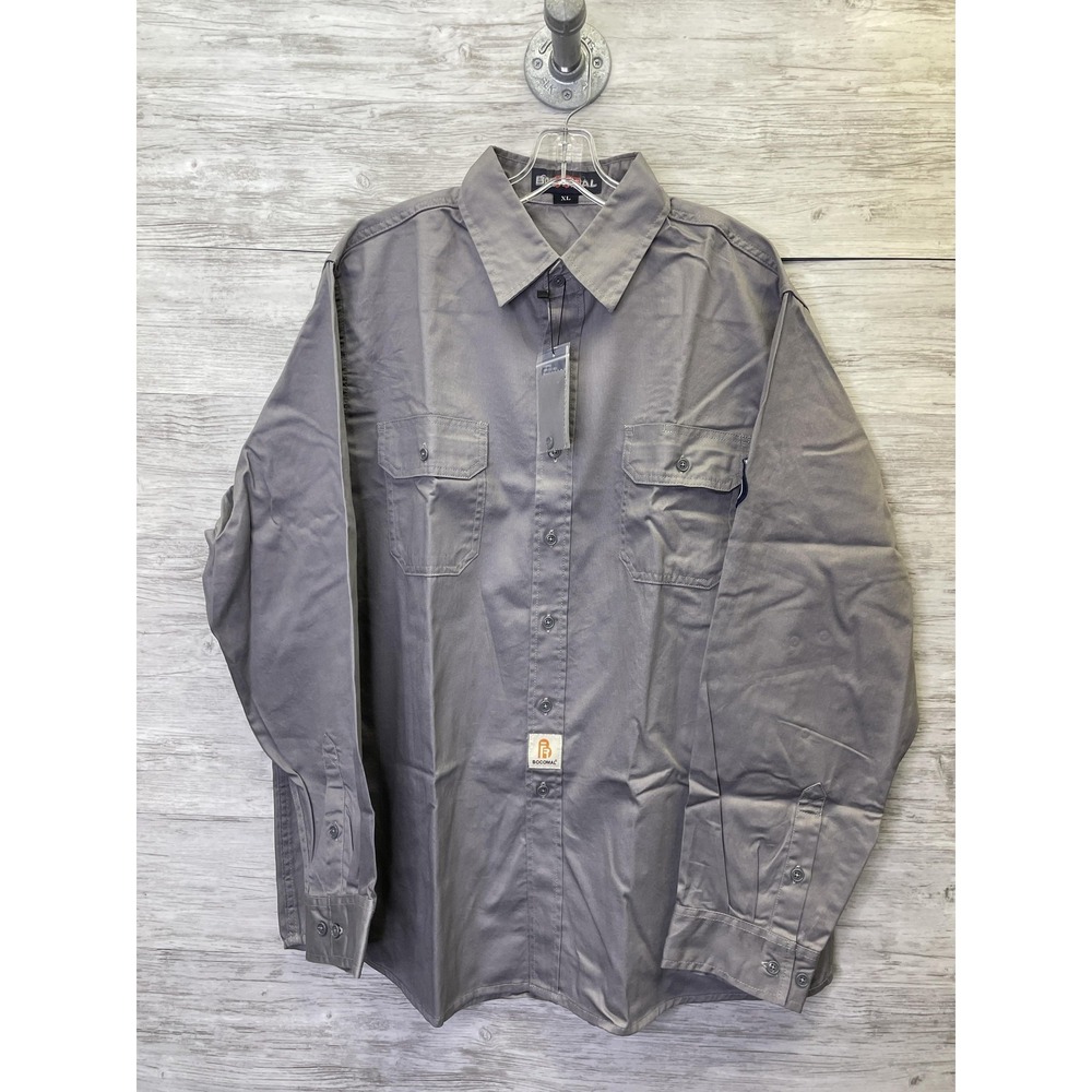 BOCOMAL Shirt Mens XL Gray Twill Button-Up Long Sleeve Fire Resistant Workwear